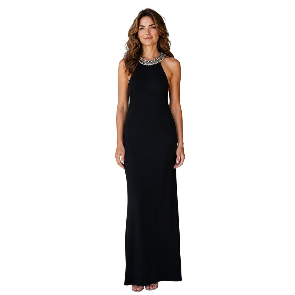 Flair New York Navy Blue Embellished Halter Neck Formal Evening Gown Dress 10